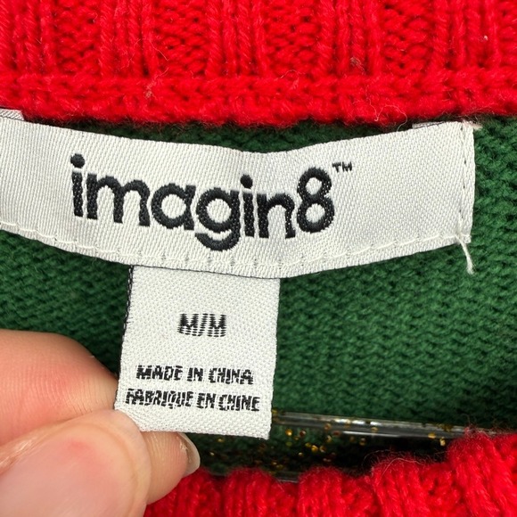 imagin8 Unicorn Christmas Sweater Women Medium Green Red Holiday Ugly Sweater - Picture 4 of 11